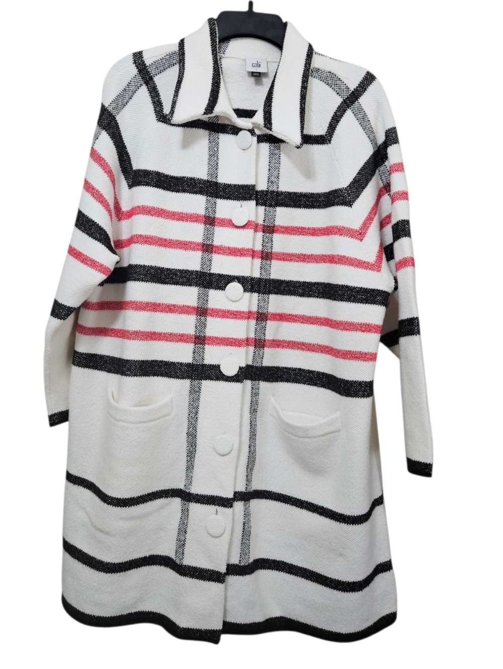 Cabi Executive Plaid Jacket Pockets Red And Black Womens Large